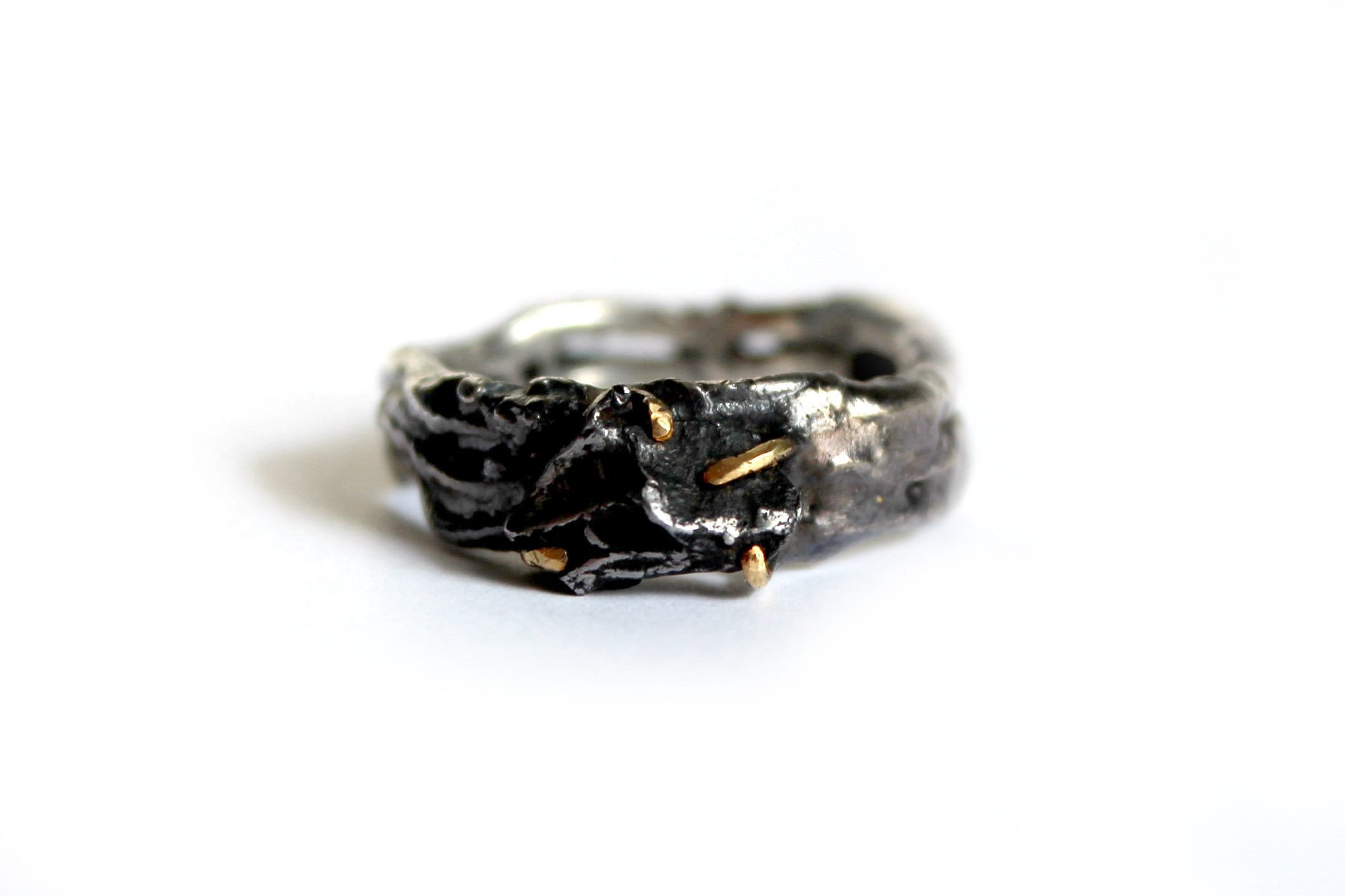 Meteorite with 18k Gold and Sterling Silver Molten Ring