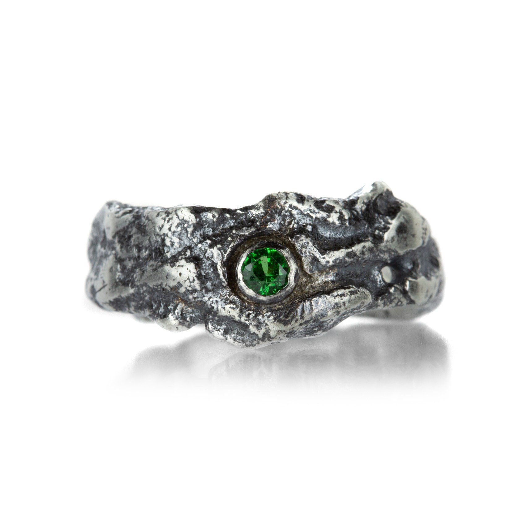 Tsavorite Garnet Molten Sterling Silver Ring