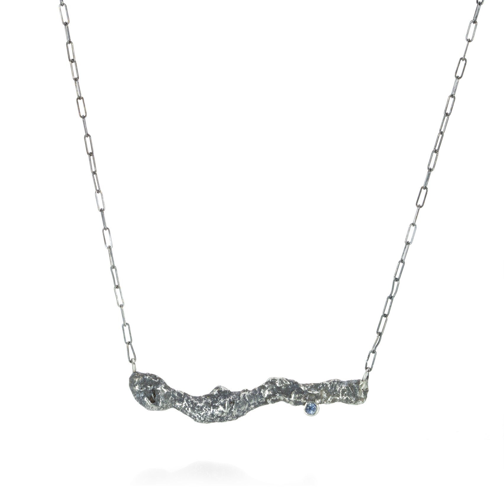 Montana Sapphire Molten Sterling Silver Bar Necklace