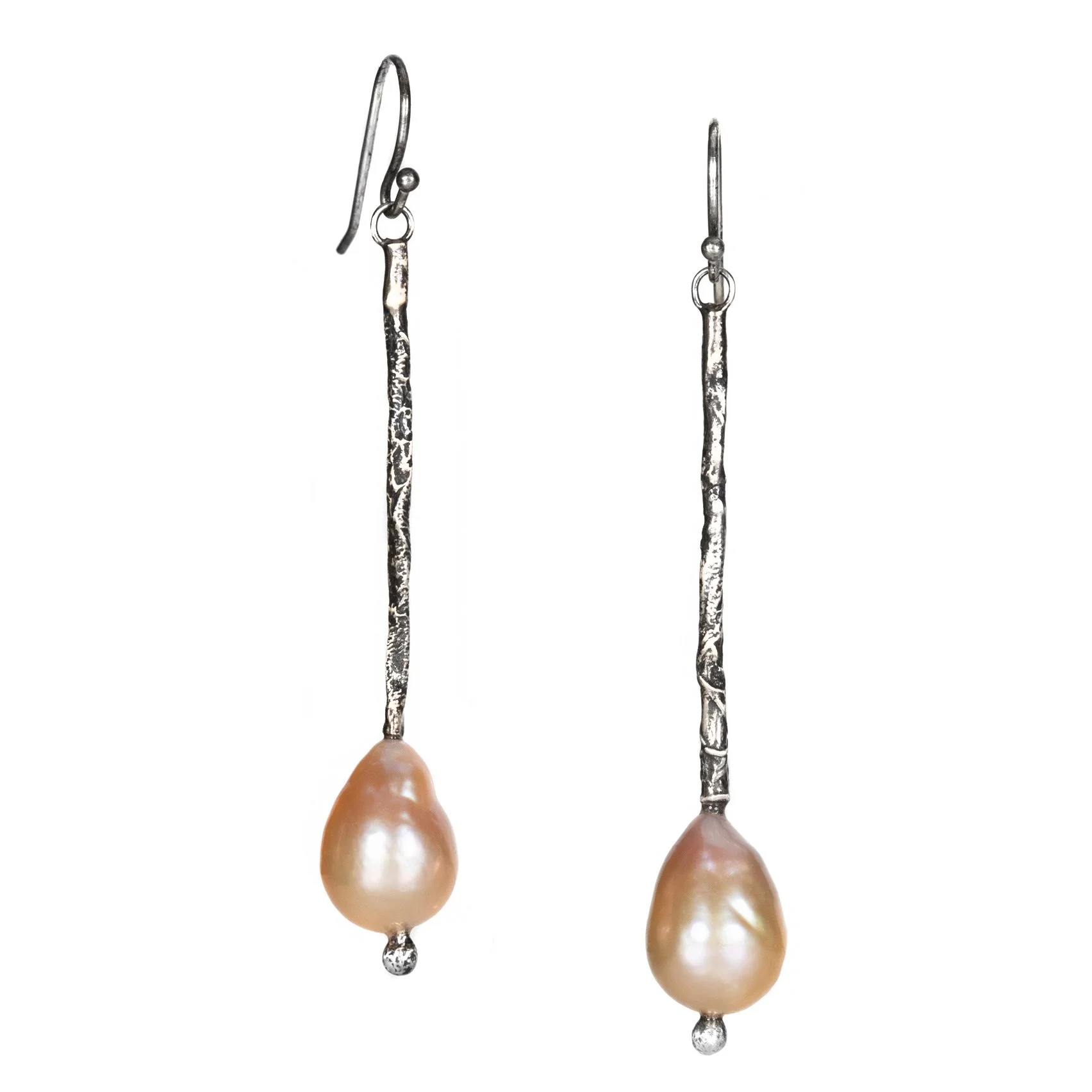 Molten Drop Stick Earrings with Pink Baroque Pearls