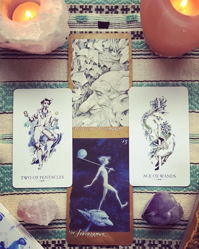 The time has come to put your skills to the test, says the Journeyman, who leaped from my Faeries’ Oracle deck this morning. Maybe you’ve been hesitating, wondering if you can juggle the responsibility with everything else happening in your life. Maybe it’s the usual scroll of excuses, insecurities, and fears that keep your feet planted. Yet, the spark of inspiration is calling you out, asking you to be bold, and to act now before this ephemeral spark is gone. You’ve done the groundwork, you know your truth, you have a tool belt full of skills - now share it with the world. The only way you will ever learn to trust in your abilities will be through experience and experimentation. It’s okay to be a bit overwhelmed at first: that is the nature of being a novice and pushing yourself to your potential. If you can hold close to the enthusiasm and spark that inspired you to get this far, the work and effort can be pleasurable rather than burdensome. Trust that the universe, your spiritual guides, and the people who support you are all with you too, rooting for you, ready to catch you if you fall. Myk the myomancer grants us some parting advice: pay attention to the small things, notice the details, and trust even the smallest signs and omens along your path. So what are you waiting for? Looking for an omen? It’s here! It’s this reading, it’s the ace of wands, it’s the smell in the breeze, the dance of petals on the sidewalk, the break in clouds at the start of your journey… Trust yourself, trust your intuition, and keep an open heart. All will be well. Blessed be.