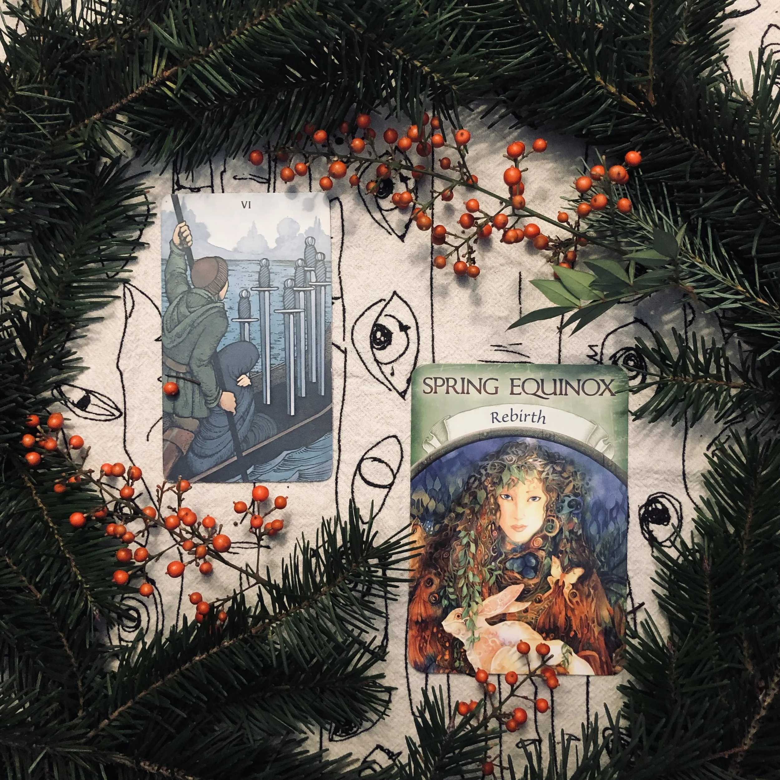 You’re moving from the five of swords last month to the 6 of swords for December. Yay for progress! Now that you’ve given your mental patterns your attention and dived deep into where they came from, it’s time to move on, expanding into a better tomorrow. What better way to spend Sagittarius and the beginning of Capricorn season? You’ve been through a lot. It’s exhausting work, unlearning mental patterns, uncovering their roots, and pulling the weeds from your mind. It’s okay and beyond reasonable to feel a bit heavy as you take this next step forward. Giving birth to new forms is often painful, but trust me, trust the universe, a new adventure awaits. And so you must ask yourself, what does rebirth look like as winter approaches? For each mental pattern undone must be re-written with something new. What seeds have you been planting, what intentions have you been setting, what calls have you been longing to answer? A new year is dawning, bringing a new you with it. How do you want to design the continuing patterns of your life? There is a freshness to the sharp, dark nights of this time of year. Breathe it in and let it revitalize you, awaken you, inspire you in this creative new journey. Wishing you love, joy, and actualization as you leave the past behind and expand beautifully into your future. ❅