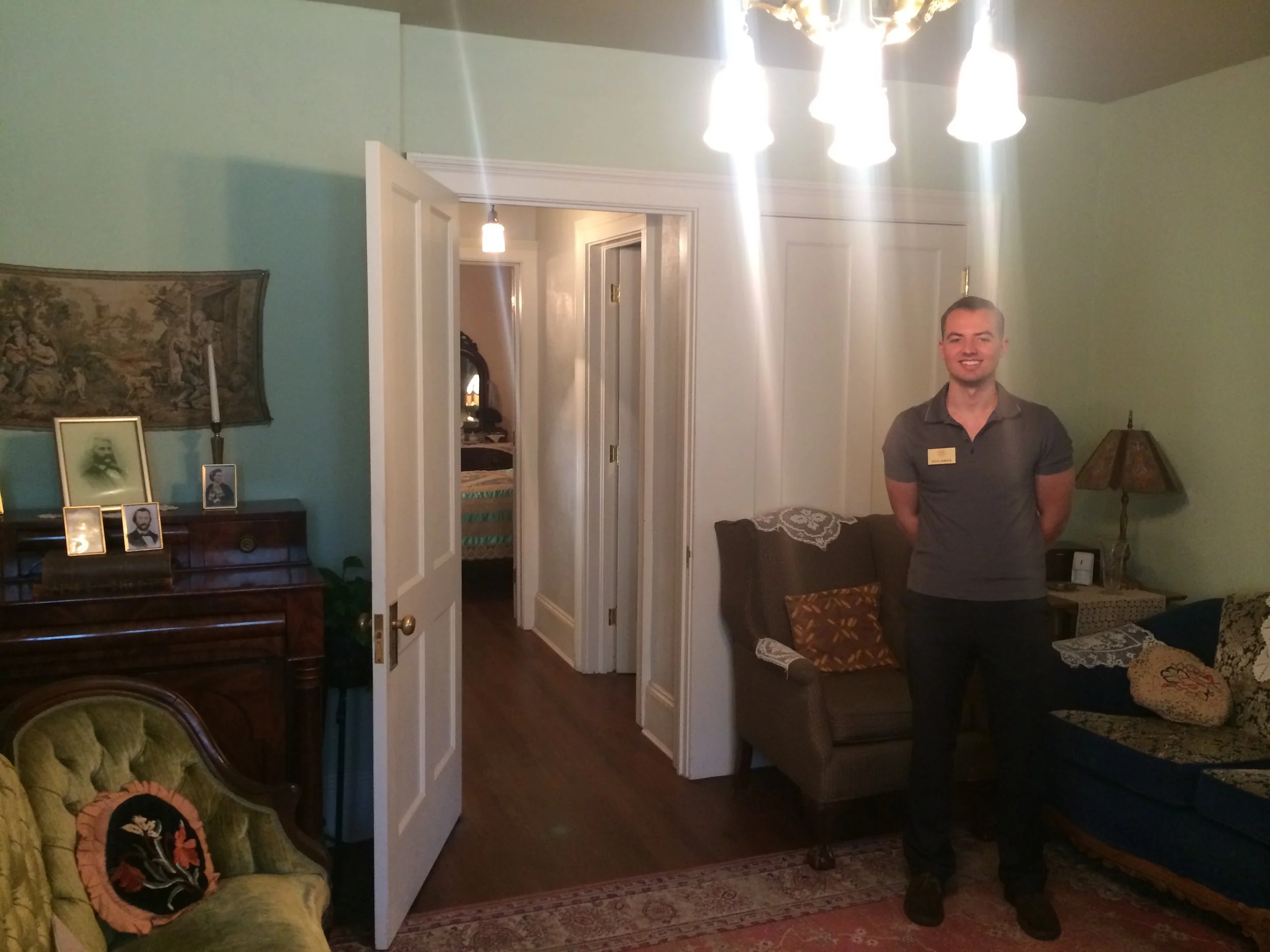 Our guide in the living room.