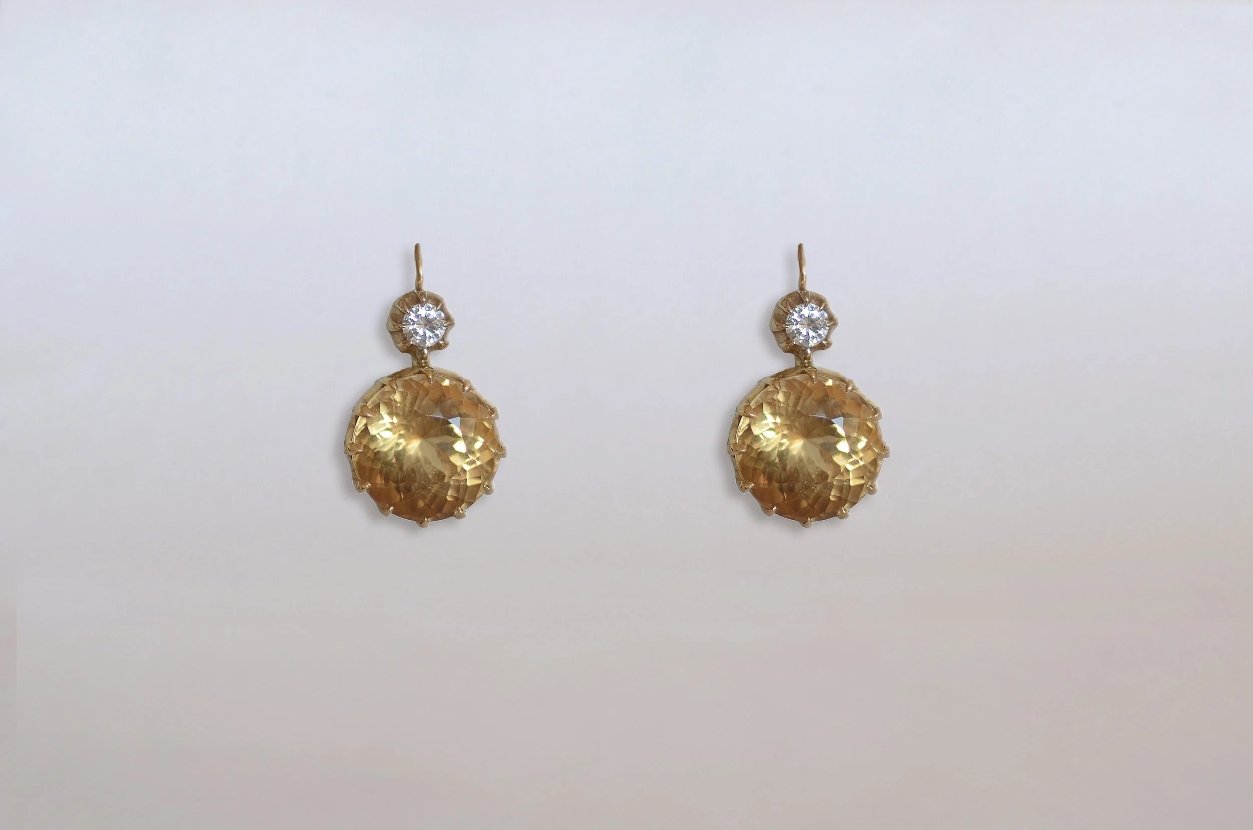 Citrine and Diamond Drop Earrings set in 18kt Yellow and White Gold
