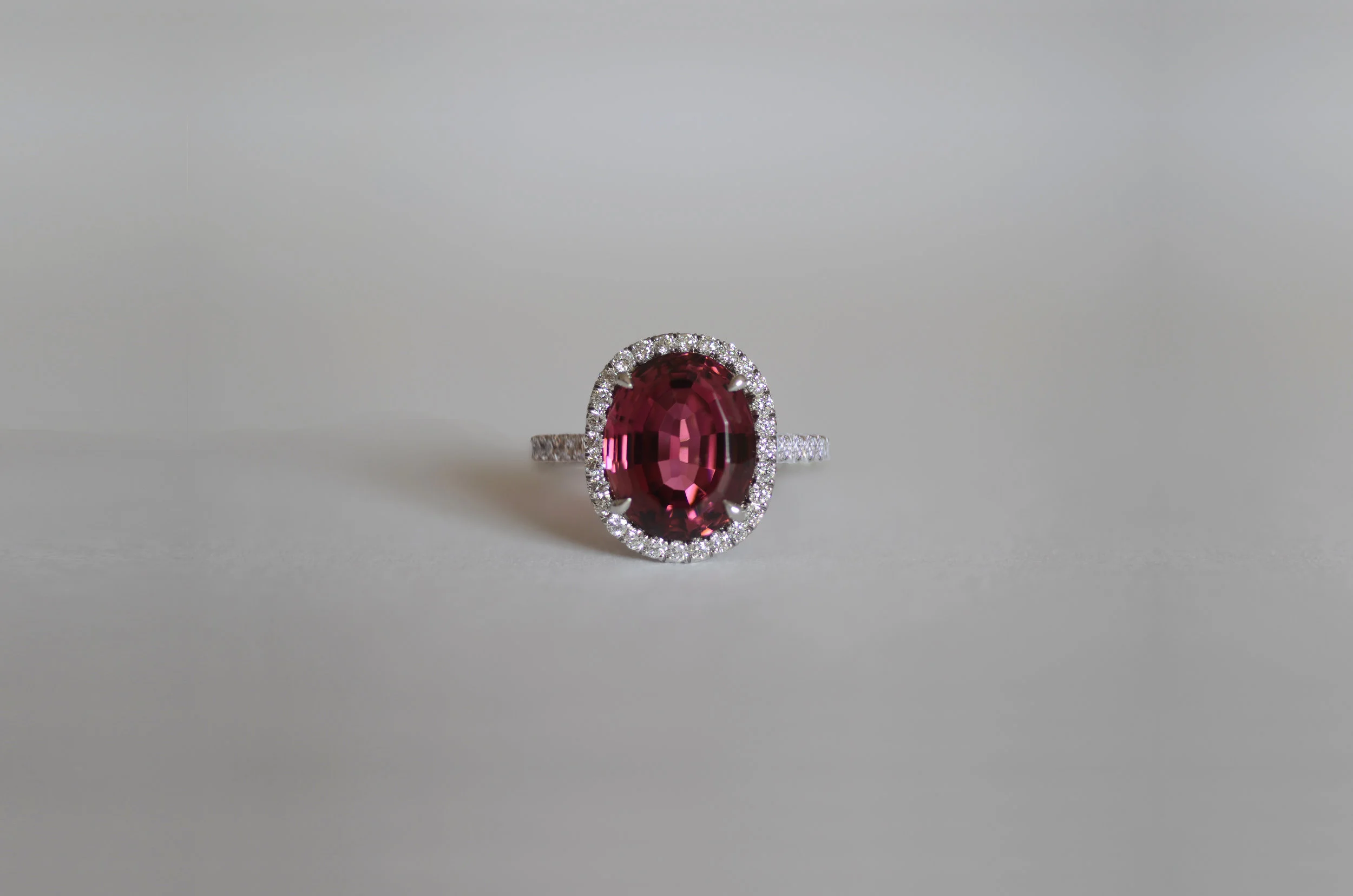 6 Carat Pink Tourmaline with 1.00 Carat total Diamonds set in Platinum