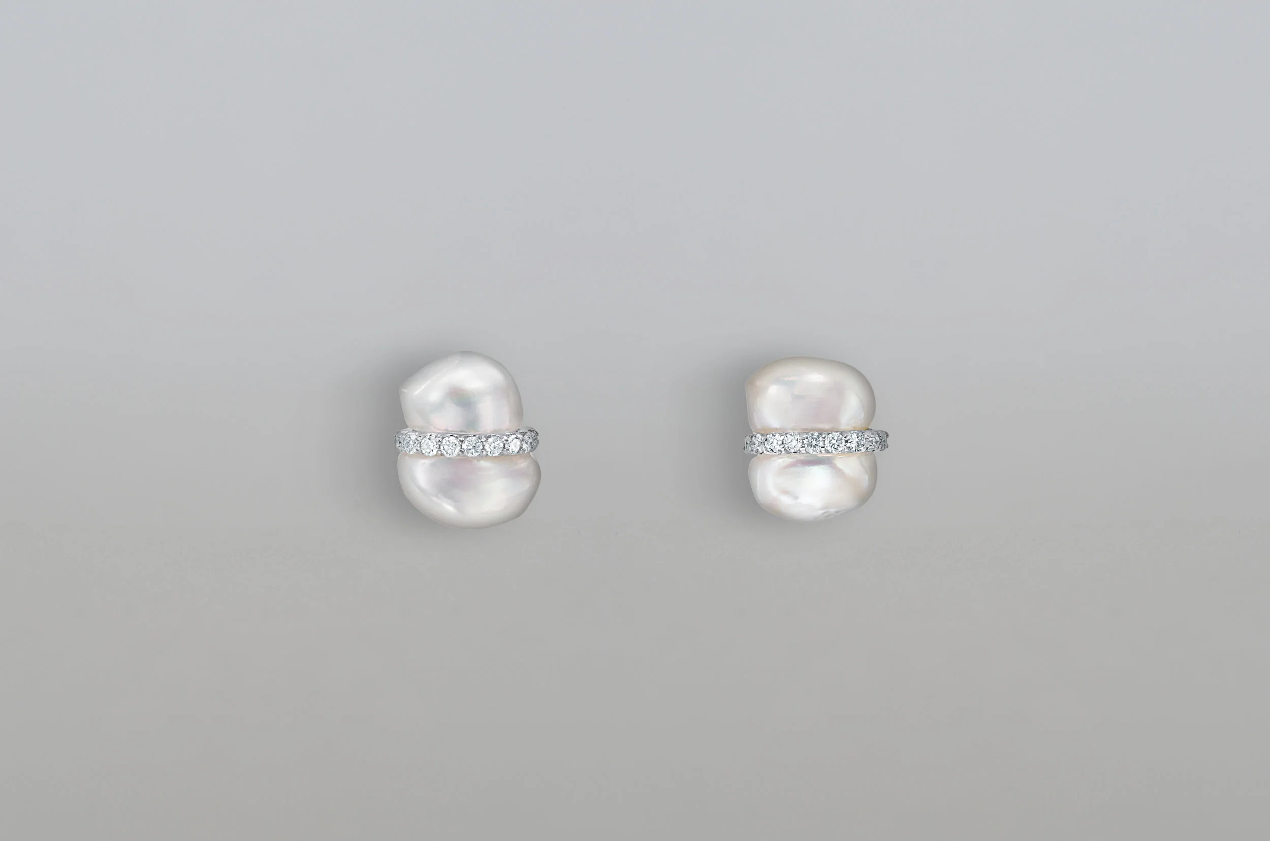 Fresh Water Pearl with .54 Carat Diamond Earring set in 14kt White Gold