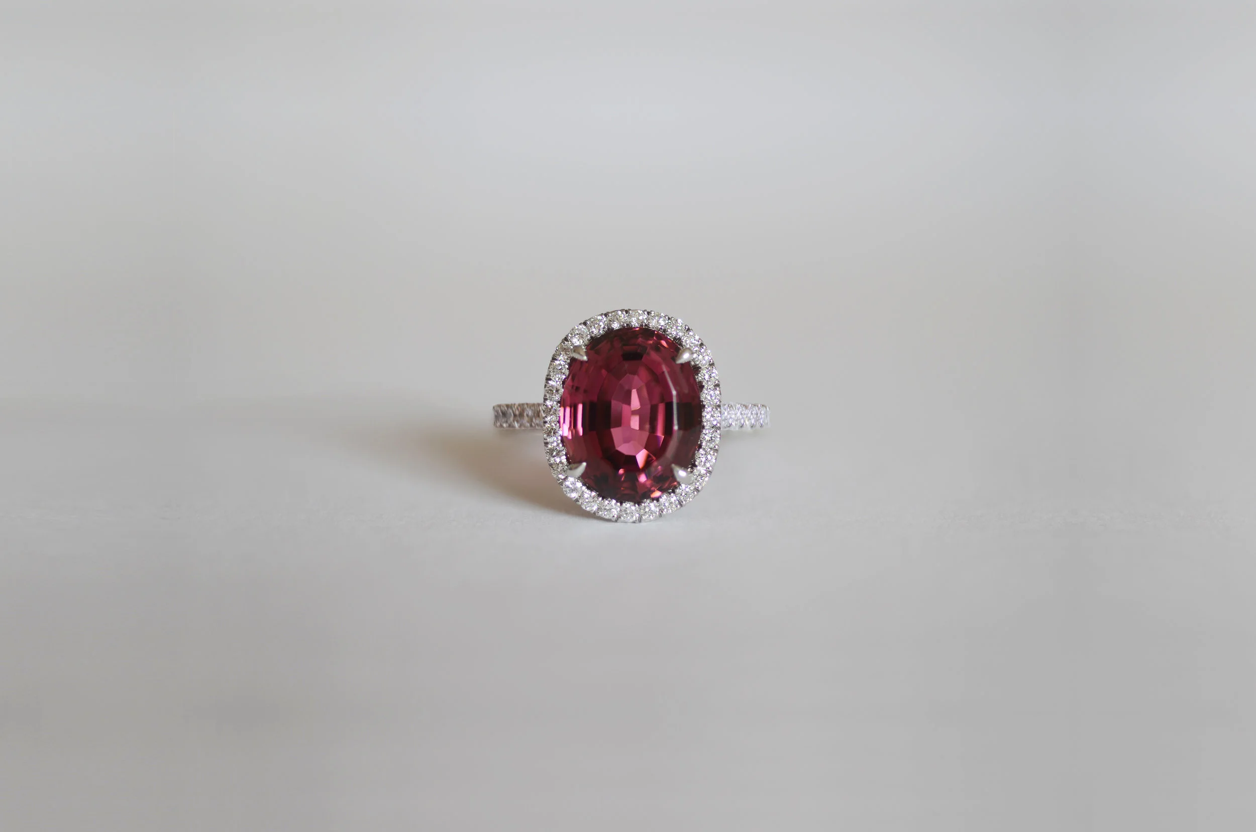 6 Carat Pink Tourmaline with 1.00 Carat total Diamonds set in Platinum