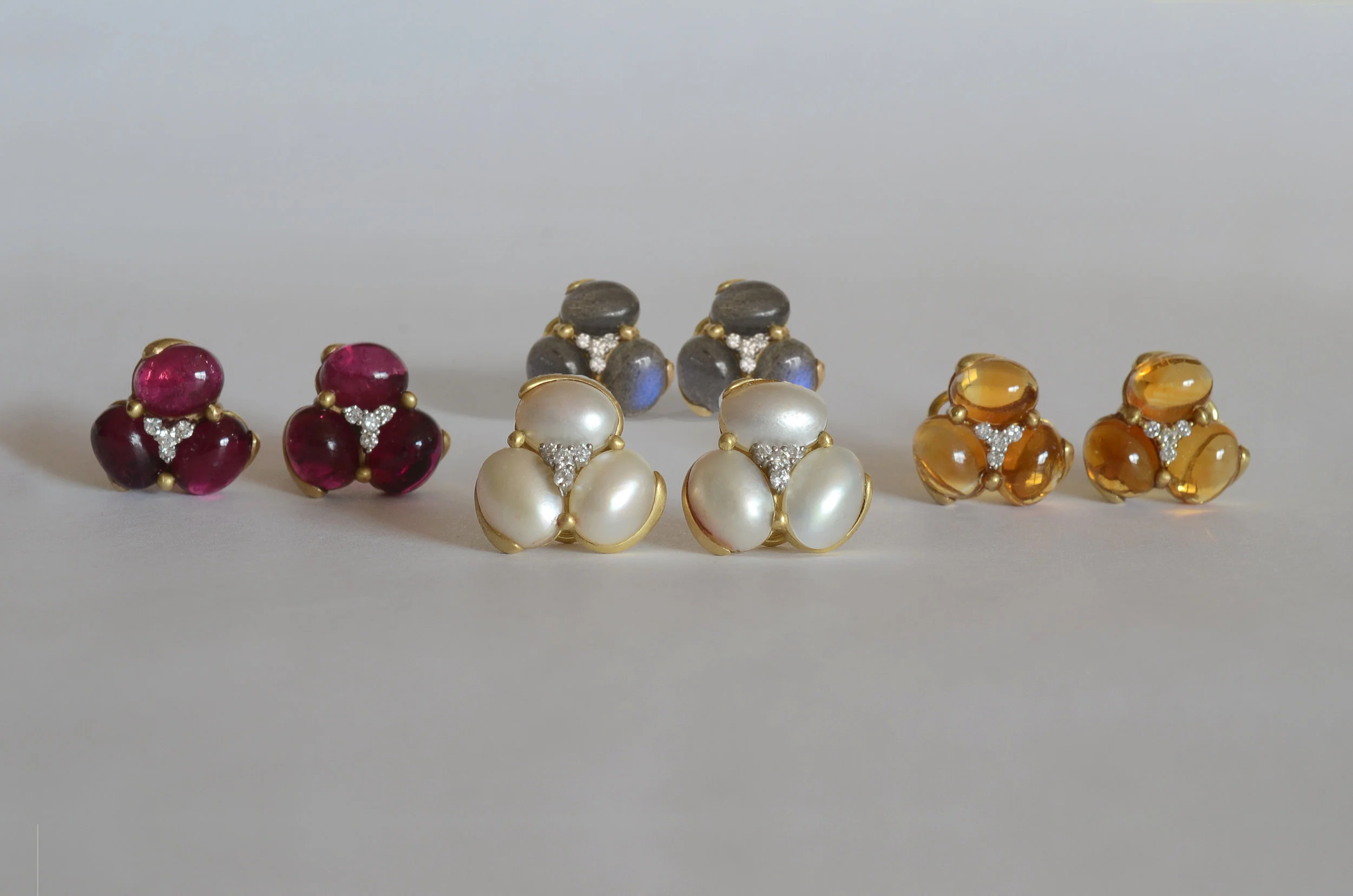 Cluster Stone and .26 Carat Diamond Earrings in 14kt Yellow Gold