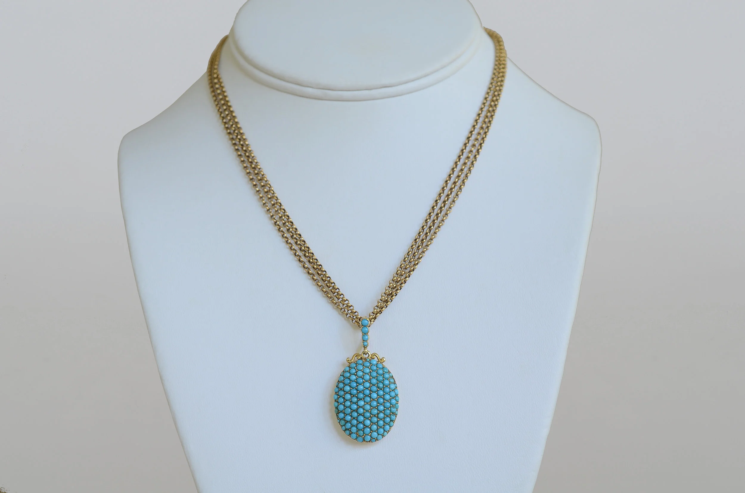Victorian Turquoise Pendant with 18kt Vintage Gold Chain
