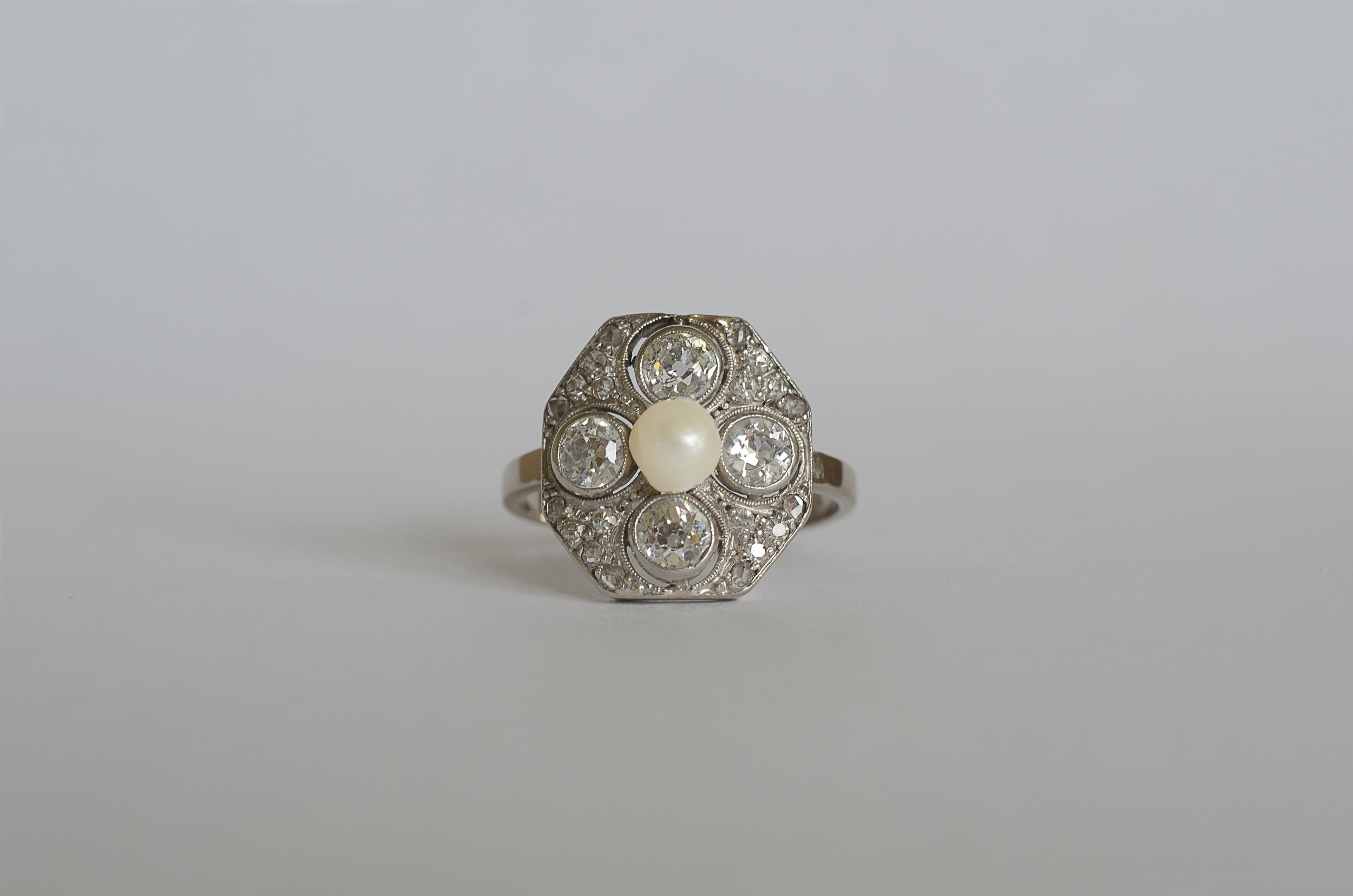 Antique Diamond and Pearl Ring set in Platinum