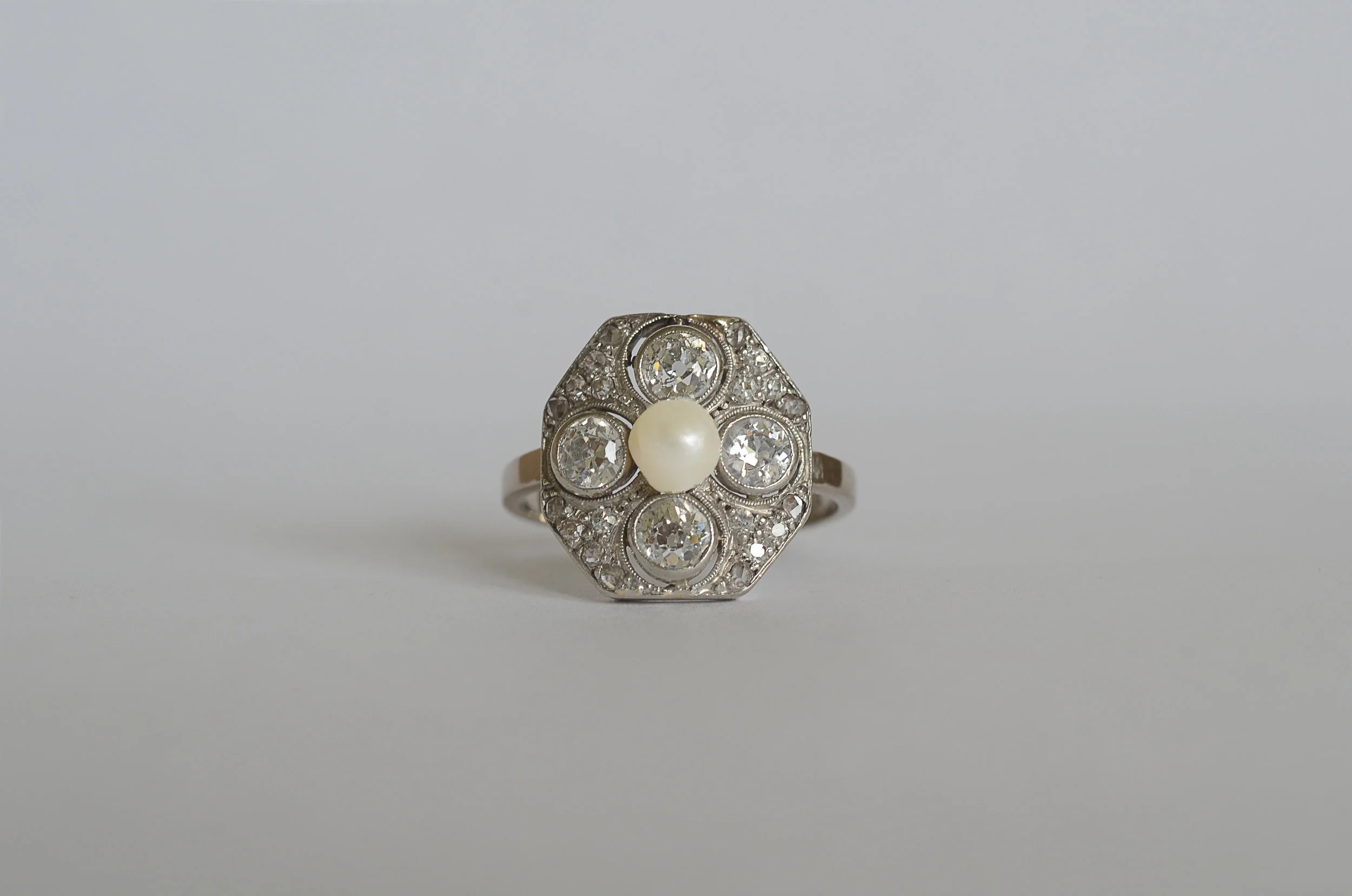Antique Diamond and Pearl Ring set in Platinum