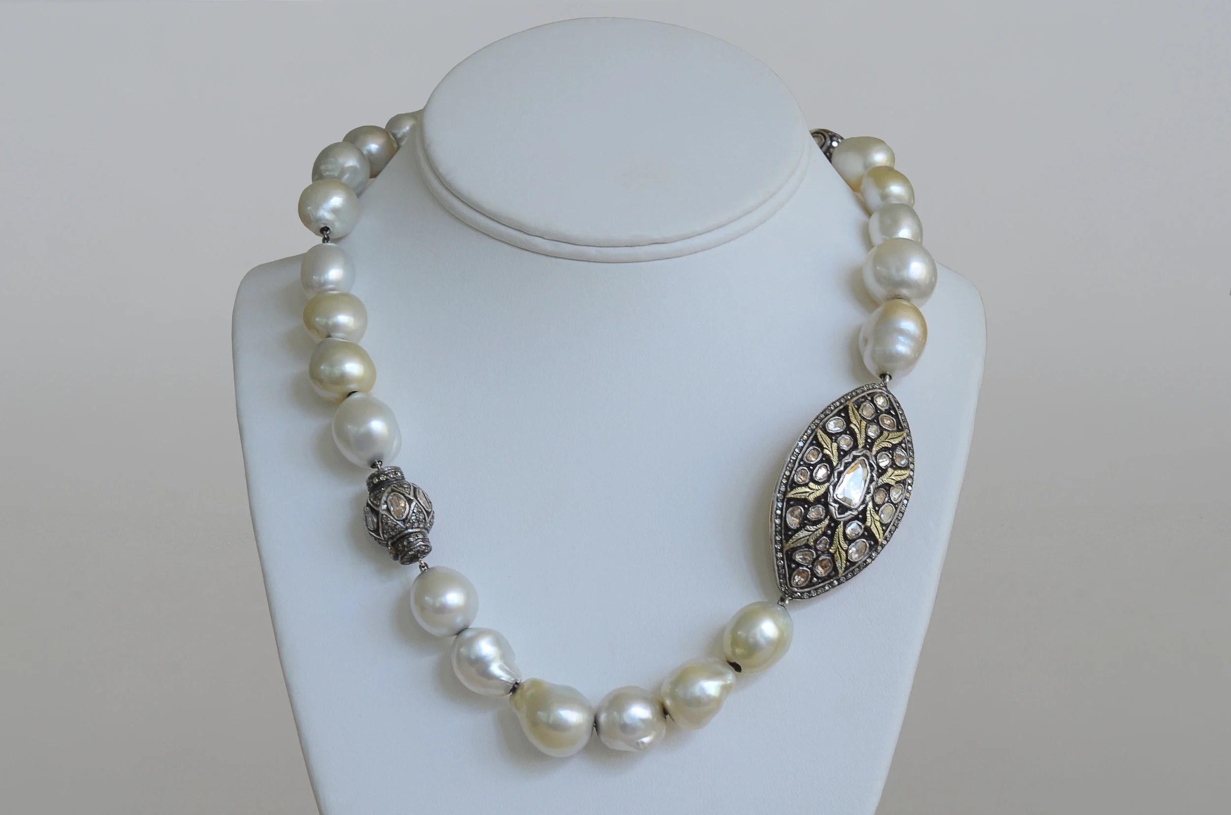 South Sea Pearl Necklace with 3.84 Carat Diamonds set in Sterling Silver with 18kt Gold Overlay