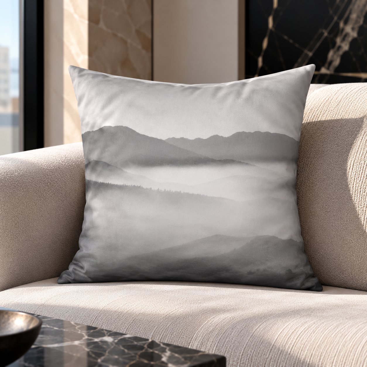 Misty Mountain Pillow in a Modern Living Room.png