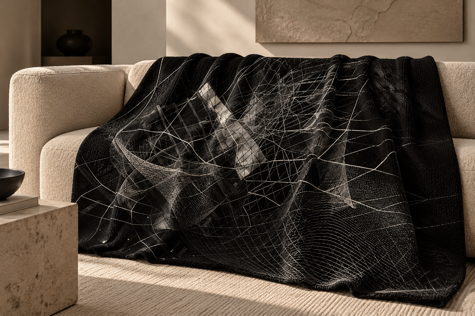 Abstract Wireframe Throw on a Cream Sofa.png