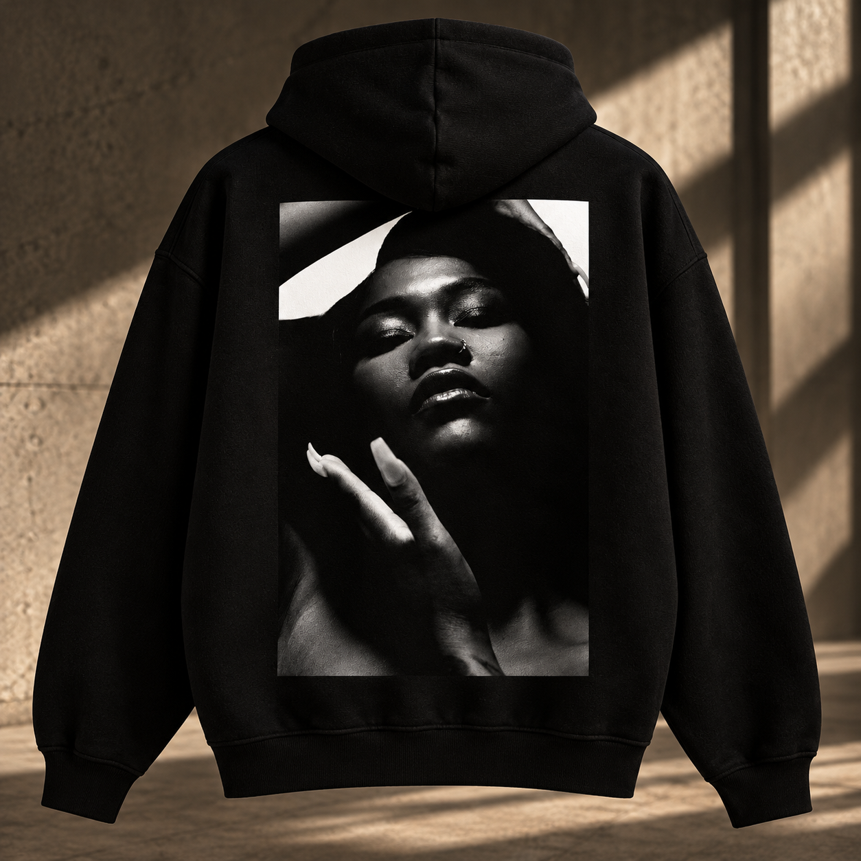Monochrome Portrait Black Hoodie.png