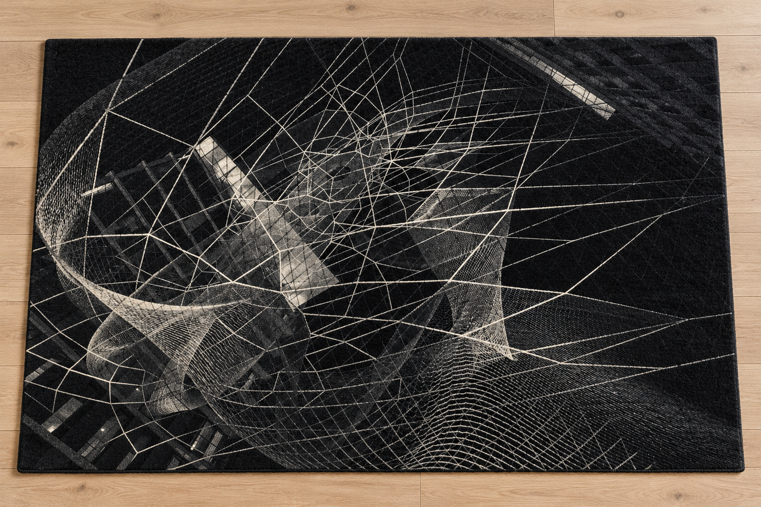 Monochrome web-pattern handtufted wool rug.png