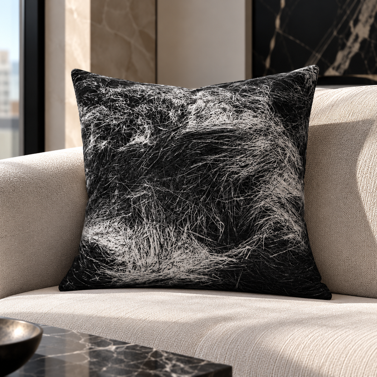 Textured Monochrome Pillow in a Modern Living Room.png