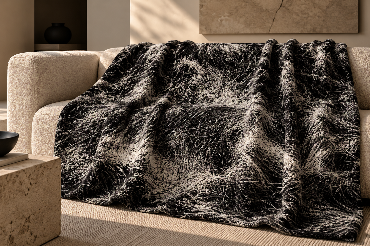 Tactile Monochrome Throw in Sunlit Living Room.png