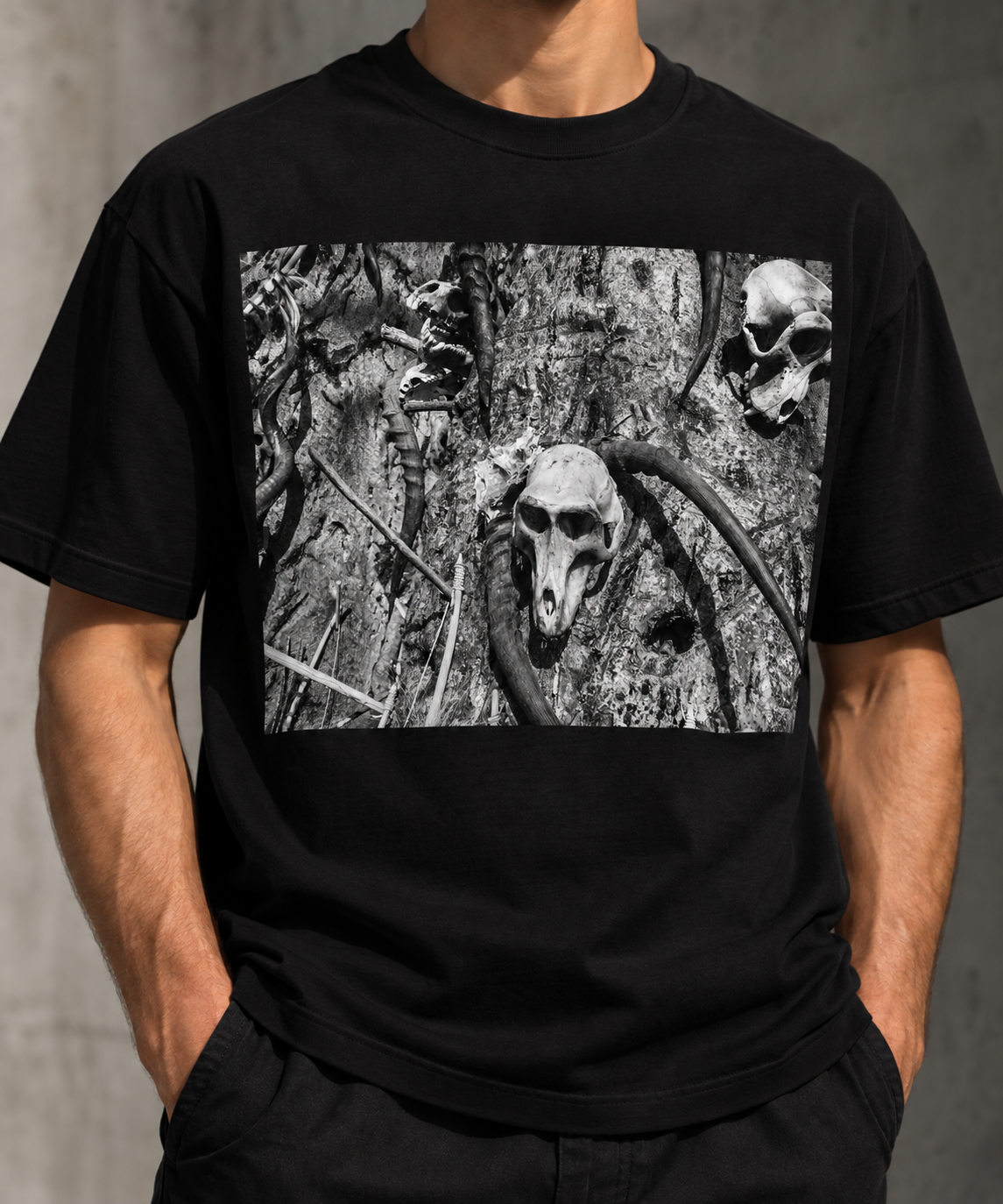 Monochrome Skull Forest Graphic Tee.png