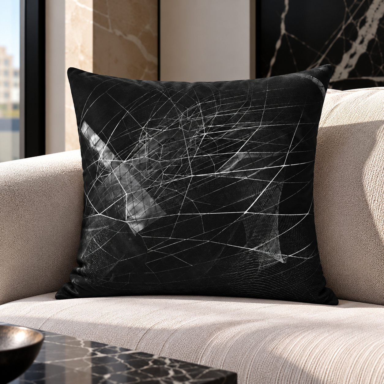 Monochrome Mesh Pillow in Modern Interior.png
