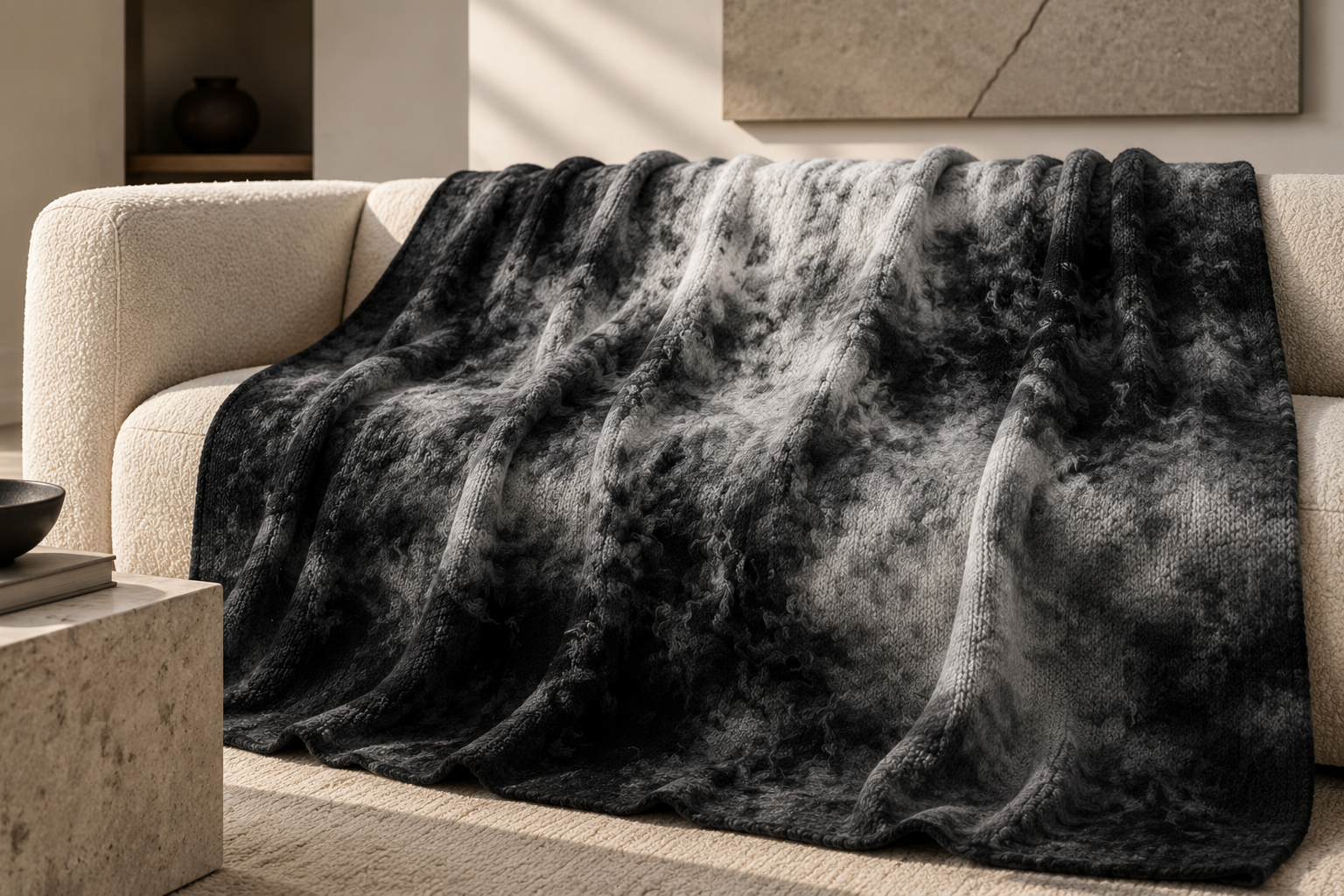 Cloudy Black Blanket on Bouclé Sofa.png
