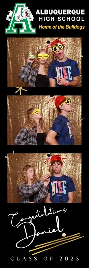 Black and gold branded photo booth strip for an Albuquerque event