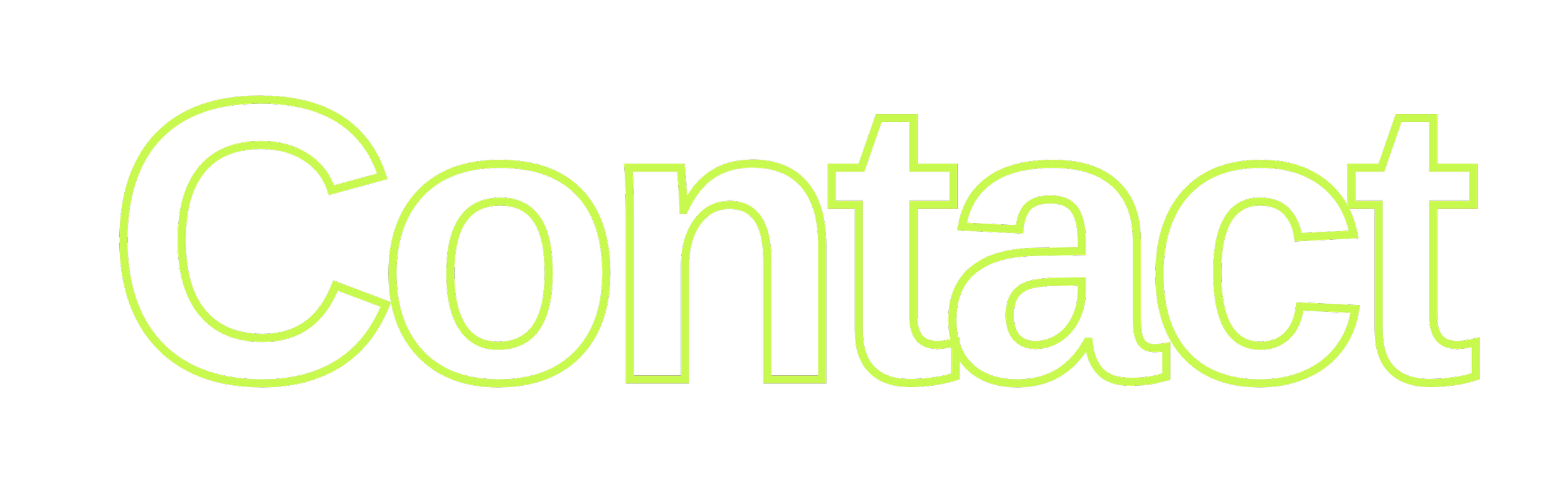 A neon sign that says 'Contact' in bright yellow-green letters on a black background.