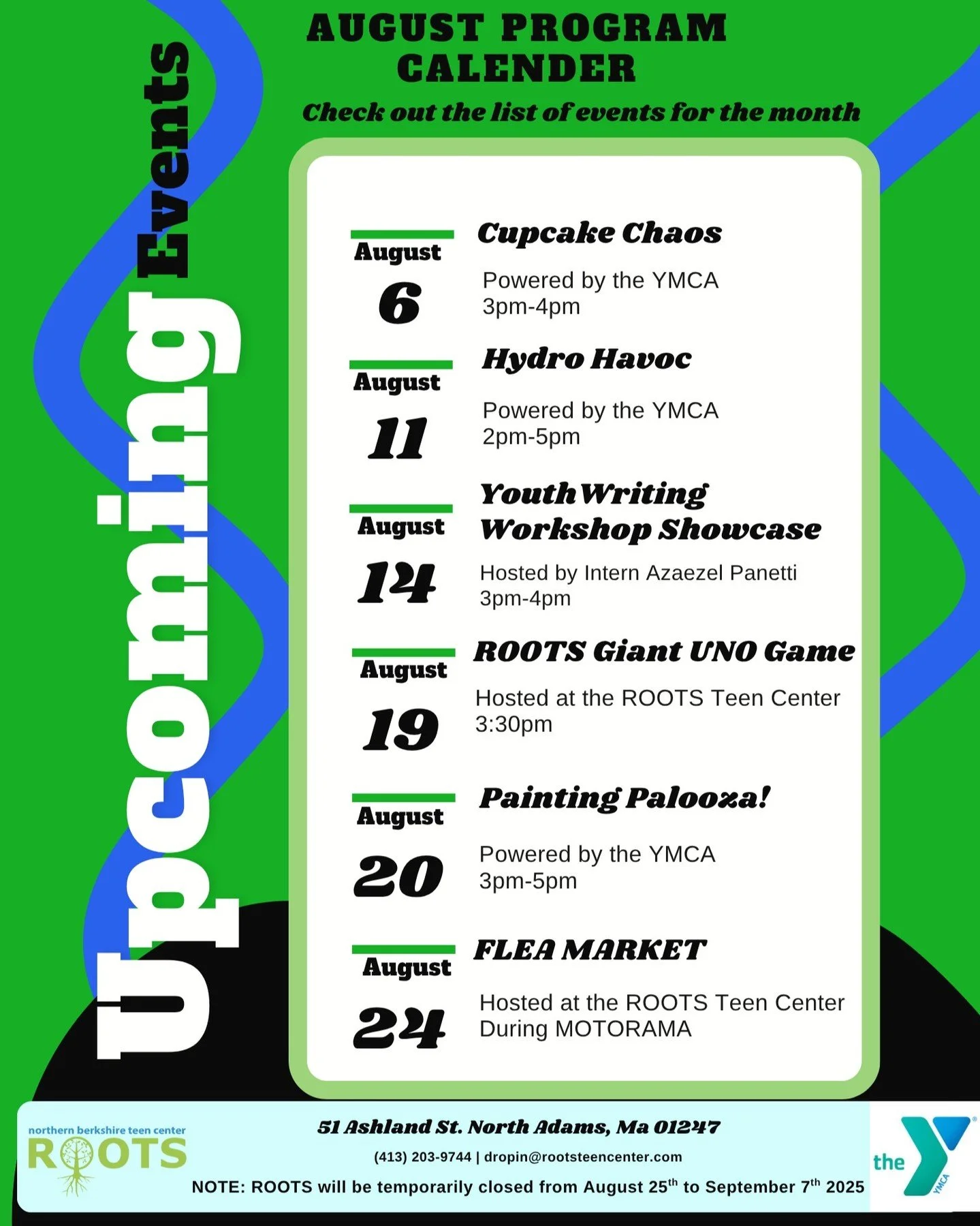 We have great programs for teens all month long! Check out our calendar and come visit us at 51 Ashland Street.

Summer Hours:
* Mondays and Wednesdays 12-5
* Tuesdays and Thursdays 2:30-7