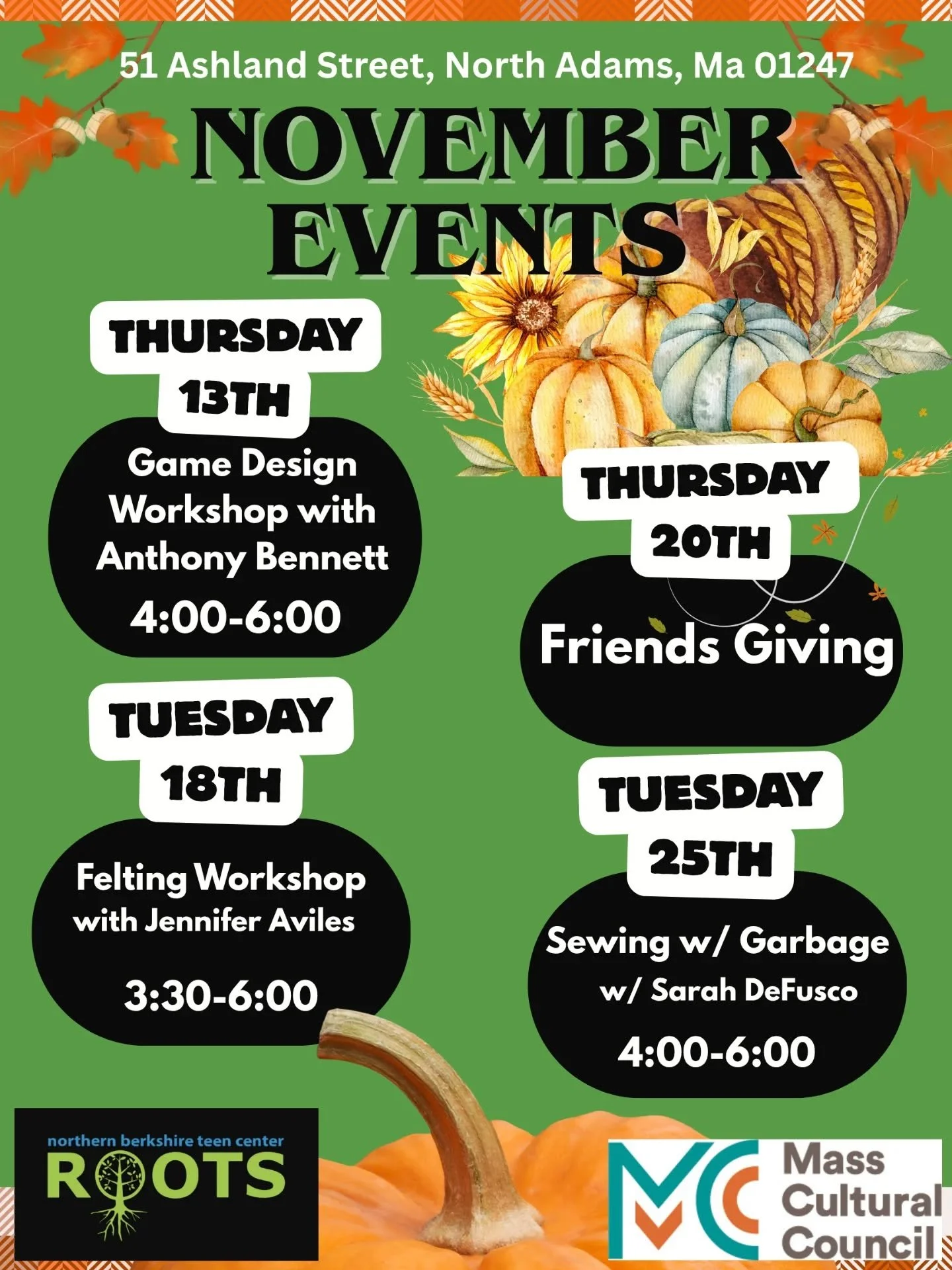 We have some great events planned this month! 

Big shout out to @masscultural for funding our art workshops. 

Visit rootsteencenter.org for more details ❤️