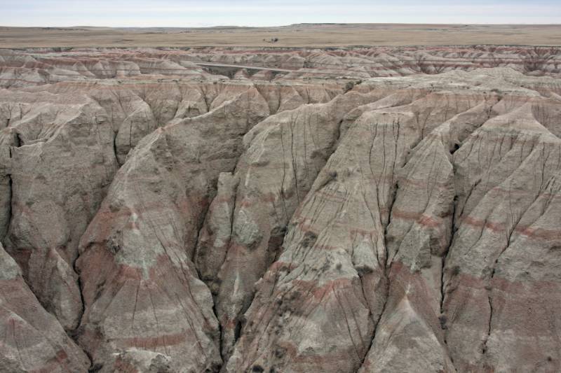 Erosion reveals subsurface strata in the Eastern Montana badlands.