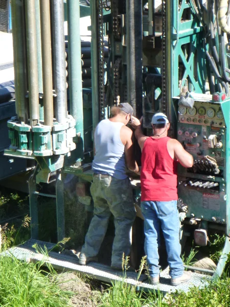 Drillers install wells for aquifer characterization and mapping west of Helena, MT.