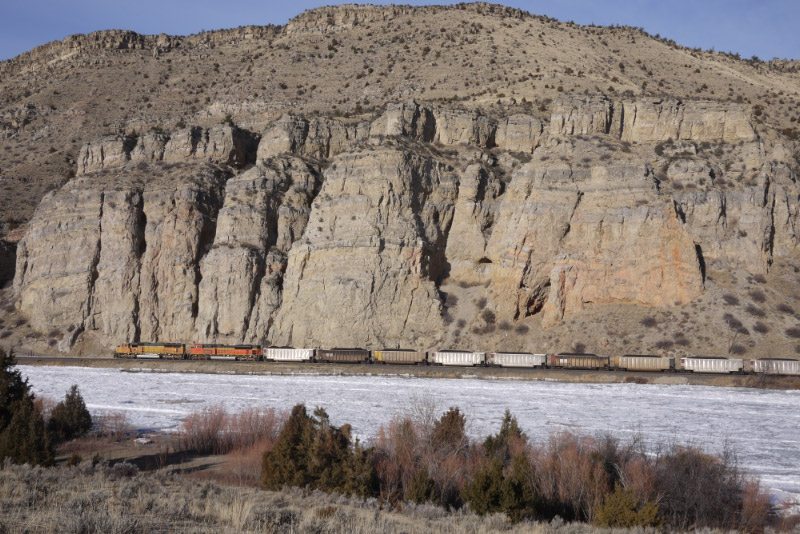 Mississippian Mission Canyon formation displays prominent limestone cliffs along the Missouri River near Toston, MT.