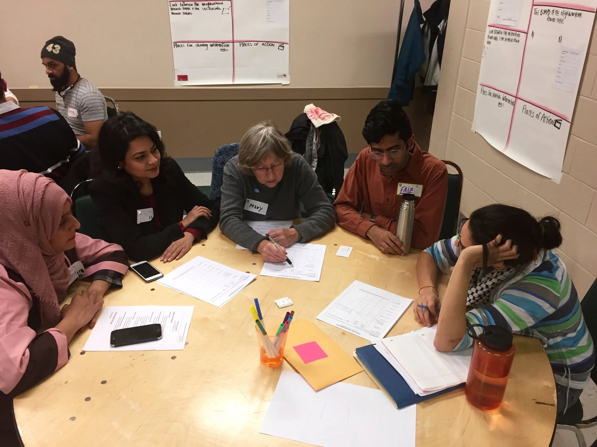 My counterparts from CAPE, École Barclay, and the Parc Extension Historical Society working on a consultation to create a Table de Concertation in the neighbourhood. 