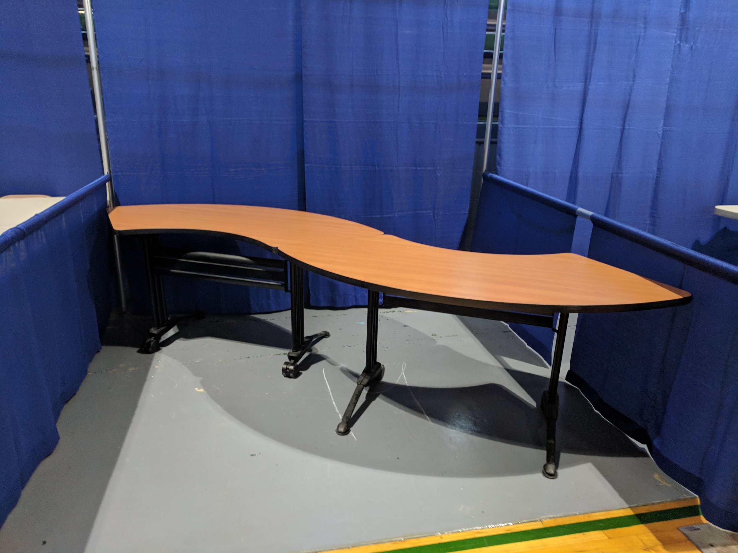 We purchased a couple of curved tables from the Sheriff's Youth Ranch Thrift Store. Looks pretty neat.