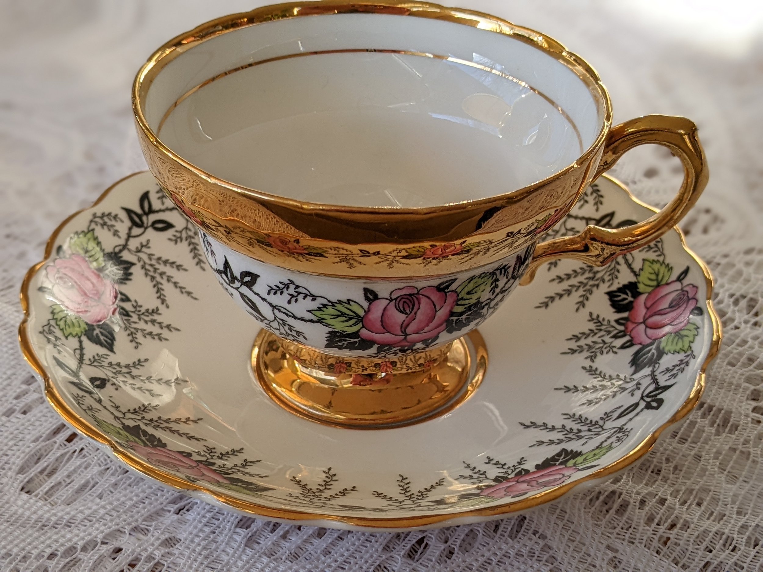 Vintage Teacup and Saucer Courting Garden Scene Vintage Tea Cup Saucer Set Gift for Mom  Gift for Tea Lover  Tea Party Supplies