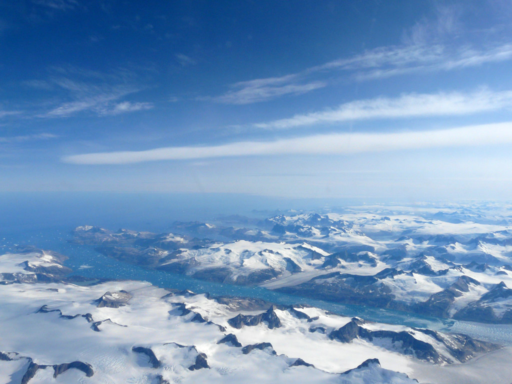 South Greenland from the air, all rock and ice once you get more than a few miles inland from the coast