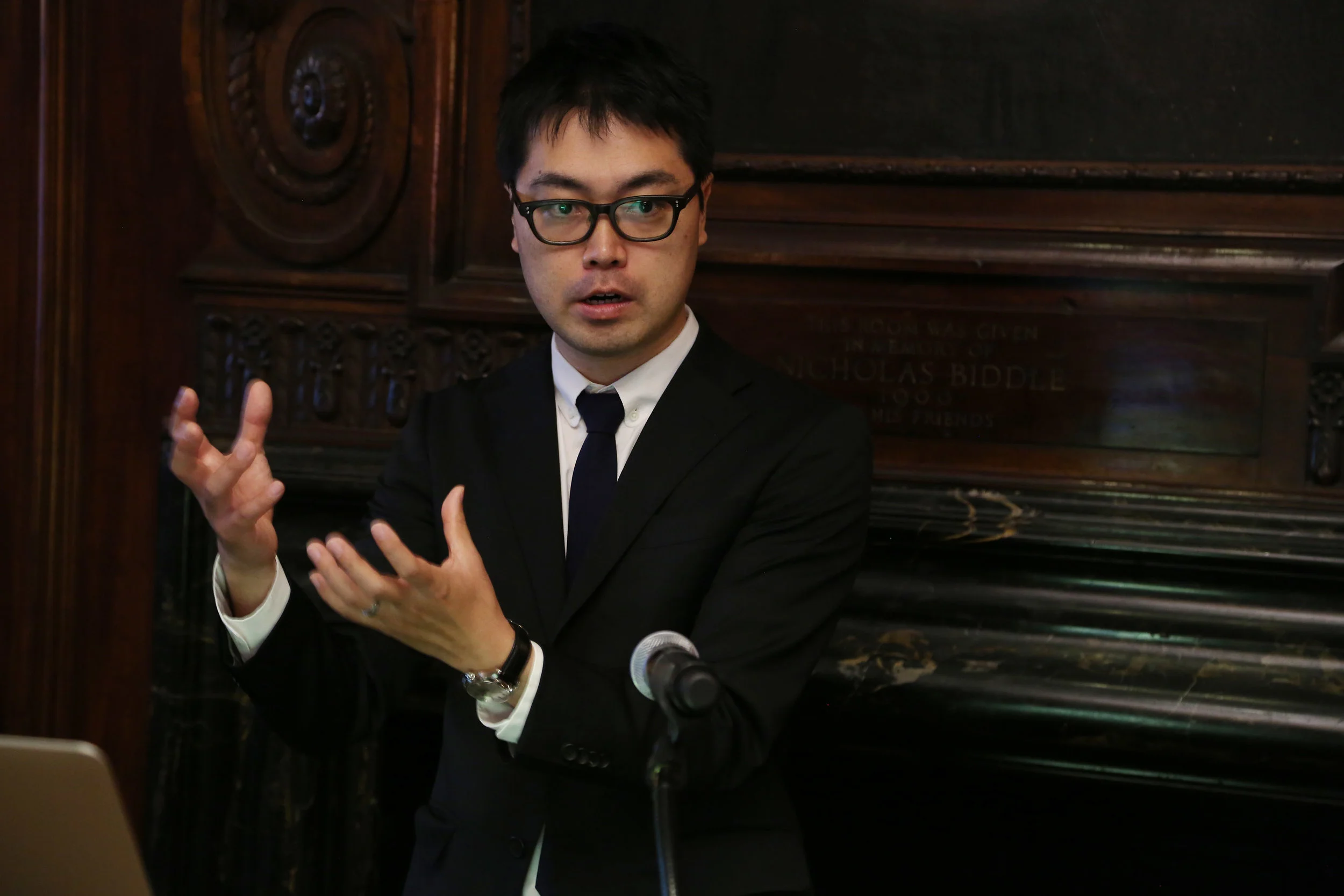 Hirokazu Shirado addresses guests at the National Institute’s 2017 New York City Discussion Luncheon