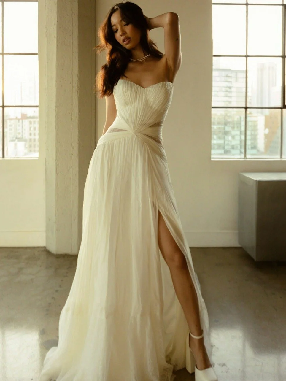 #DENVER 
Embracing the cool girl vibes, this city is a haven for all who wander 

With its stunning landscapes and vibrant art scene, Denver blends urban charm with natural beauty. Discover this unique gown featuring silk and lace designs that embody