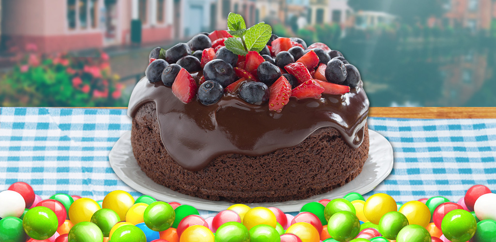 Make Cake! Make & bake cakes. Design the shape & decorate with candies, chocolate & fruits!