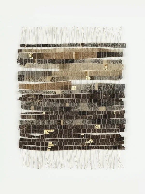  Woven monoprints, thread and gold leaf  Paper 16 x 12 in. - 40 × 30 cm  Available 