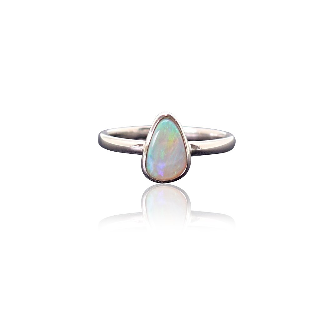 925 Sterling Silver White Ethiopian Fire Opal Oval Statement Stone Ring