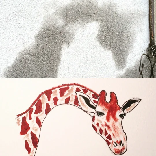   Acrylic &amp; ink, 8" x 10", on cold press paper    *Painting based on 100% random water markings left on the wall after neighbor waters plants in the A.M.&nbsp;  