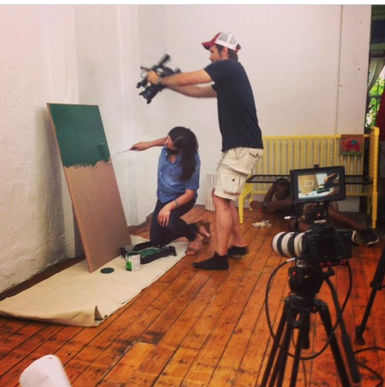 Michele on set...literally watching paint dry!