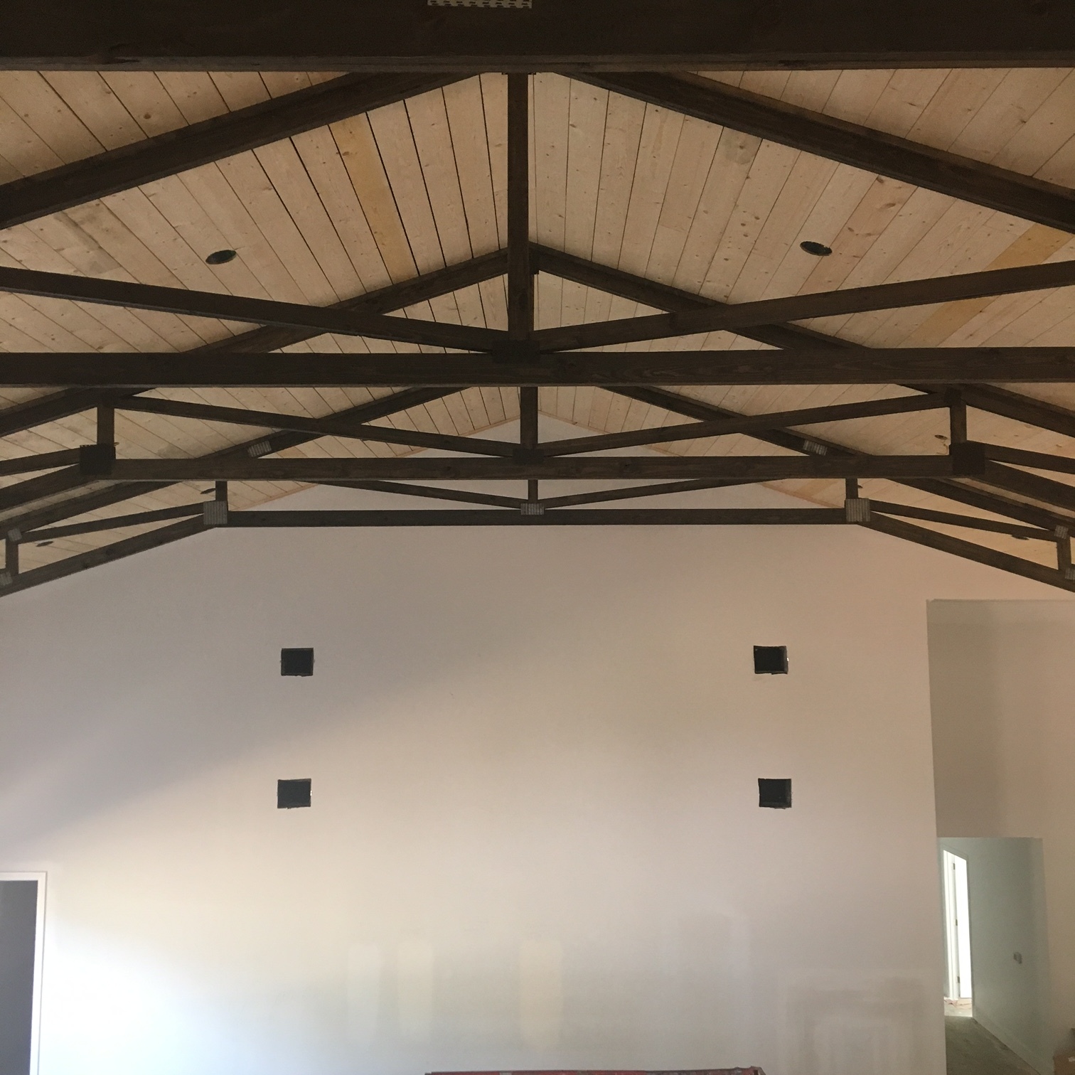Trusses with Kendall Charcoal "Stain" (this image was taken before the walls were painted; you can still see paint samples on the wall)