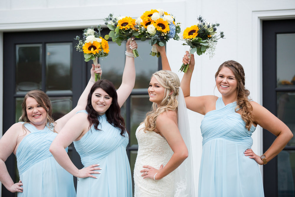 Sunflower Bouquet Blue Bridesmaids Dress