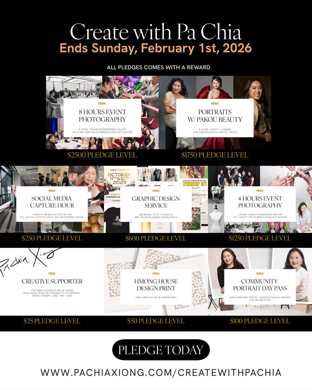 Create with Pa Chia ends this Sunday, February 1st, 2026.

Thank you to everyone who has pledged so far. We are currently at $1,675, and I&rsquo;m truly grateful for the support.

I&rsquo;ve also received a few outreach messages for custom pledges an