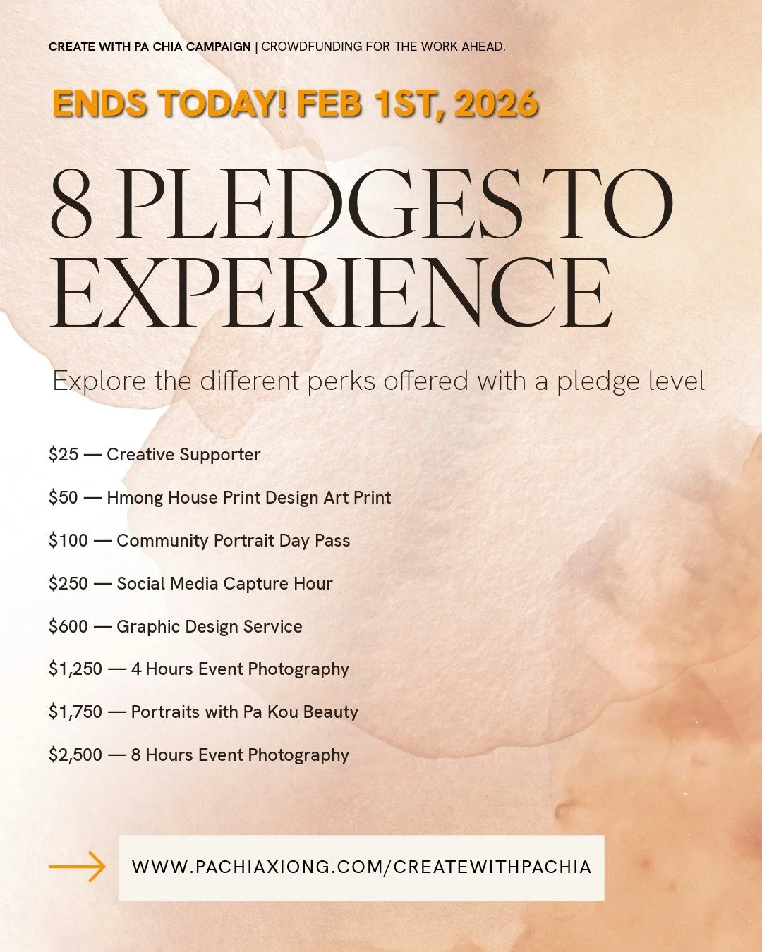 ✨8 pledges to experience within the Create with Pa Chia crowdfund. Which will you choose? ✨

Crowdfund ends Today! Thank you for all the pledges. 

Ways to support or share:
Venmo: https://venmo.com/u/pachiaaa
Zelle: pachiaaa@gmail.com
🔗 www.pachiax