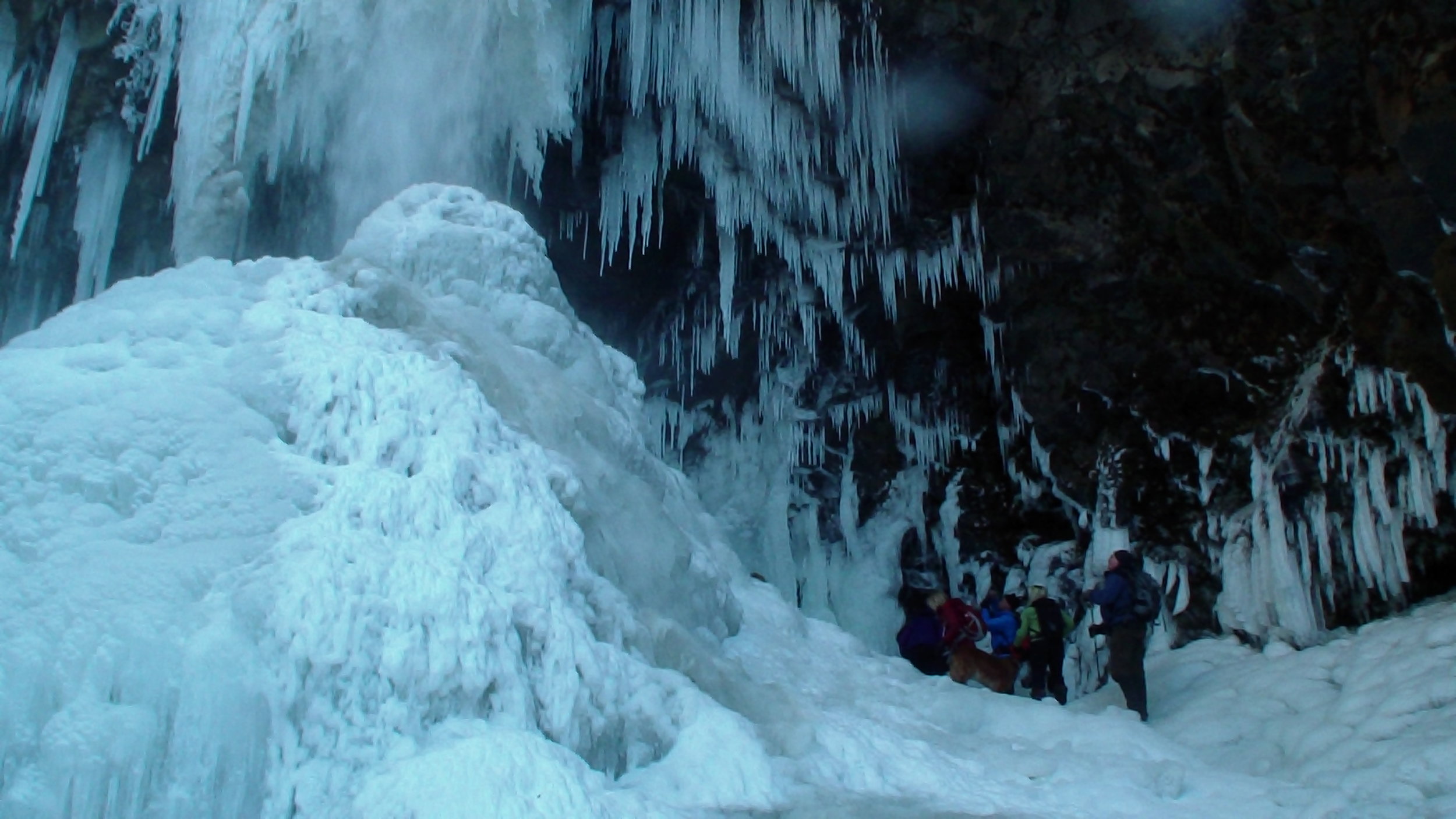 The group gathered for photos at the base of the falls.