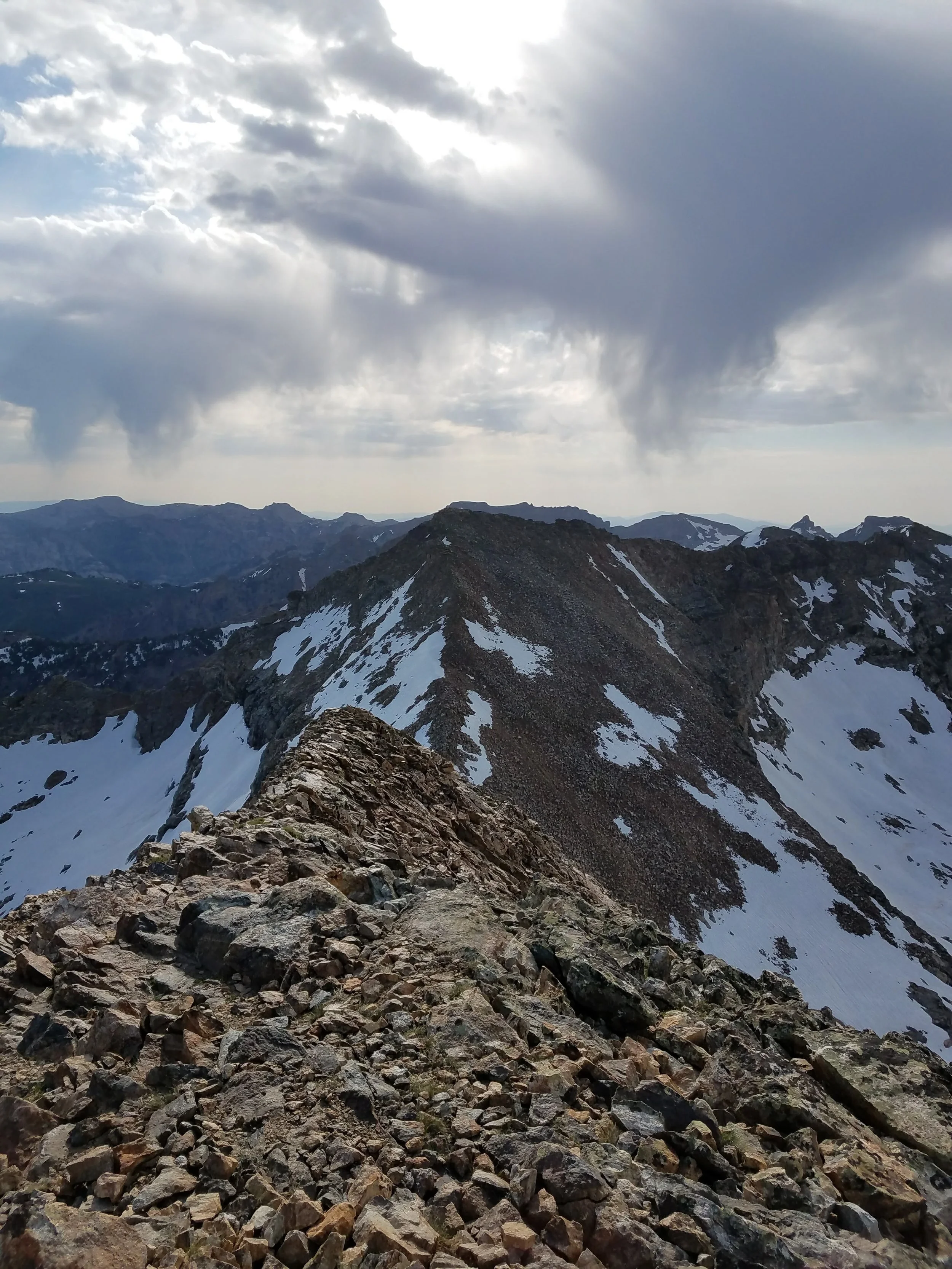 The "Knife's Edge" of Ruby Dome, looking toward Ruby Pyramid. It's an airy stretch or rock, but not particularly narrow.