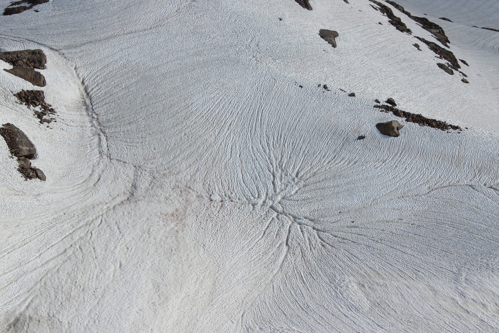 Fascinating snow melt patterns in the valley below Ruby Dome